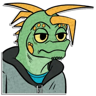 😞 lizard, anthropomorphic, character, green, reptile, cartoon, creature, art telegram sticker