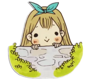 😗 Mädchen, niedlich, Cartoon, verstecken, Wand, gucken whatsapp sticker
