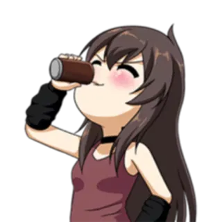 🍷 Anime Mädchen, Trinken, Cartoon, Brünette, Süß, Fröhlich whatsapp sticker