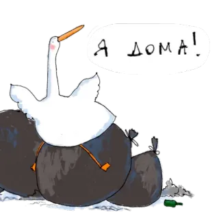 💩 Я дома! 거위, 만화, 새, 동물, 쓰레기 telegram sticker