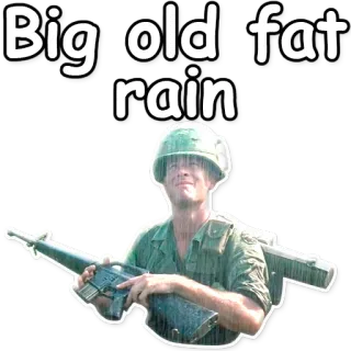 ☔ Big old fat rain soldier, military, rain, vietnam war, rifle, helmet, weather telegram sticker