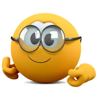 😊 อีโมจิ, ยิ้ม, แว่นตา, สีเหลือง, ใบหน้า telegram sticker
