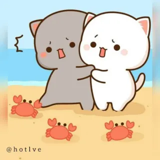 😲 @hotlve cats, beach, crabs, cute, cartoon telegram sticker