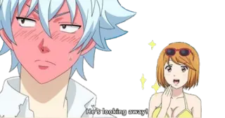 ✨ He's looking away! Аниме, Краснеет, Смущён, Лето, Пляж, Солнцезащитные очки telegram sticker