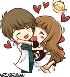 🤗 pareja, amor, abrazo, corazones, dibujos animados whatsapp sticker