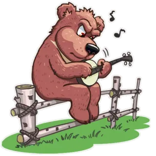 🙁 urso, banjo, música, desenho animado, animal, cerca telegram sticker