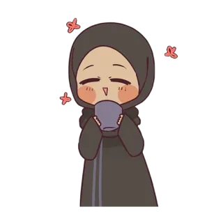 🌸 hijab, muslim, woman, tea, cute, kawaii, sticker telegram sticker