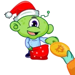 🎁 Alien, Weihnachtsmütze, Bitcoin, Kryptowährung, Weihnachten, Geld telegram sticker