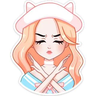 🙅 девушка, аниме, скрещенные руки, шляпа, милый, мультфильм, персонаж telegram sticker