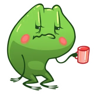 ☕️ rã, triste, cansado, café, fofo, desenho animado telegram sticker