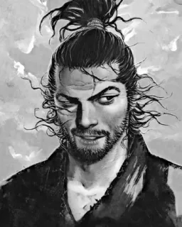 ⚔ hombre, samurái, retrato, monocromo, barba whatsapp sticker