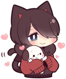 🙂 Anime, Gatto, Carino, Kawaii, Cane, Cuore, Cartone animato whatsapp sticker