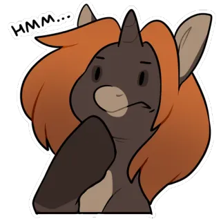🤔 HMM... licorne, poney, pensif, marron, dessin animé, expression telegram sticker