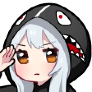 😼 アニメ, 女の子, 可愛い, 敬礼, サメ, パーカー telegram sticker