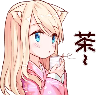 😋 茶 อนิเมะ, คาวาอิ, หูแมว, ชา, น่ารัก, การ์ตูน telegram sticker