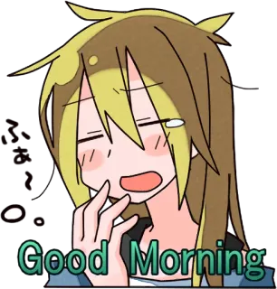 😪 Good Morning bom dia, anime, desenho animado, cumprimento, personagem telegram sticker