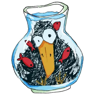 😳 bird, fishbowl, aquarium, cartoon, funny, confused, animal telegram sticker