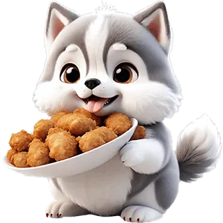 🥐 Hund, süß, entzückend, Chicken Nuggets, Essen, Tier, Welpe, Cartoon whatsapp sticker