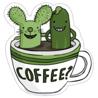 ☕ COFFEE? café, cactus, amigos, diversión, ilustración, lindo, dibujos animados telegram sticker