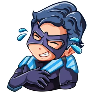😂 Nightwing DC Comics, supereroe, chibi, nervoso, sudato whatsapp sticker