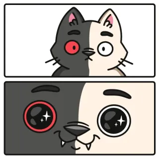 😌 猫, 黑白, 可爱, 动物, 卡通 whatsapp sticker