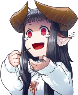 ☹️ anime, demon, girl, eating, horns, pocky telegram sticker