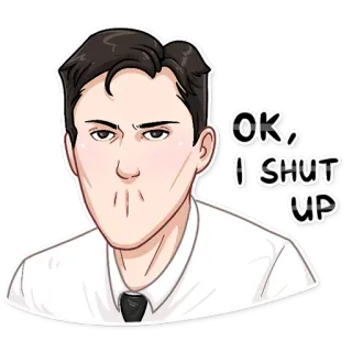 😶 OK, I SHUT UP หุบปาก, เงียบ, โอเค, ผู้ชาย, การ์ตูน, ตลก telegram sticker