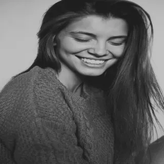 😜 woman, portrait, smile, happy, sweater, brunette telegram sticker