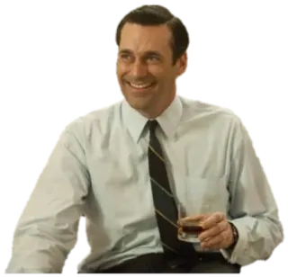 🙂 Don Draper Mad Men Jon Hamm, programa de TV, AMC, bebendo, sorriso whatsapp sticker