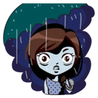 😳 Cartoon, Mädchen, Regen, Regenschirm, Süß, Traurig telegram sticker