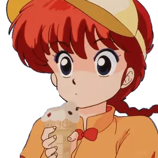 🍧 anime, comiendo, chica, pelo rojo, postre whatsapp sticker