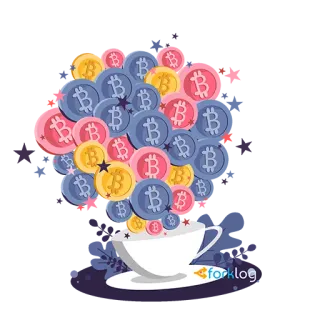 🍯 forklog биткойн, криптовалюта, деньги, монеты, чашка, цифровая валюта telegram sticker