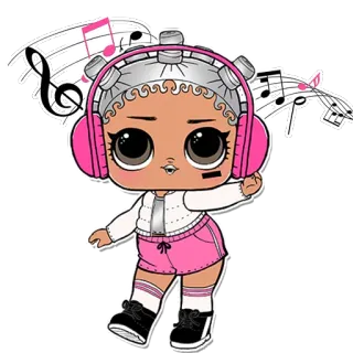 🎼 doll, lol surprise, headphones, music, cartoon telegram sticker