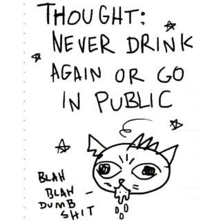 😖 THOUGHT: NEVER DRINK AGAIN OR GO IN PUBLIC
BLAH BLAH DUMB SH*T алкоголь, пьяный, кот, ругательства, юмор, мем telegram sticker
