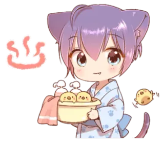 🙂 ほ fille chat, anime, onsen, bain, mignon, chibi, japonais telegram sticker