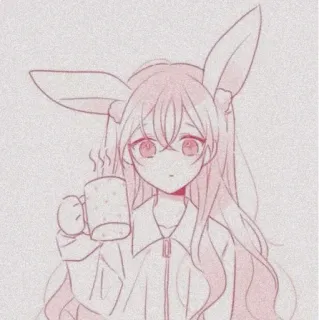 🍬 动漫, 兔耳朵, 可爱, 卡哇伊, 咖啡, 女孩, 粉色 telegram sticker