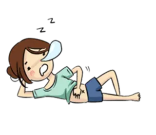 😞 zzz sommeil, dessin animé, femme, allongée, épuisée, fatiguée whatsapp sticker