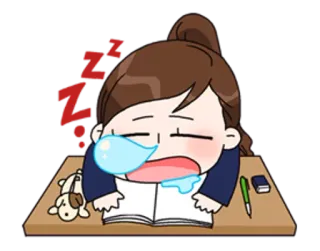 😪 сонный, уставший, учеба, мультик, zzz, измотанный, студент, стол whatsapp sticker