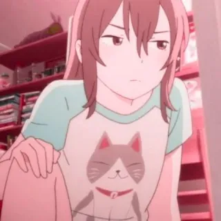 💗 Garota anime, Personagem de desenho animado, Camiseta de gato, Quarto, Interior, Rosa claro whatsapp sticker