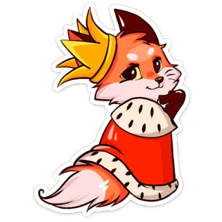 🤴 лиса, король, корона, животное, милый, мультфильм whatsapp sticker