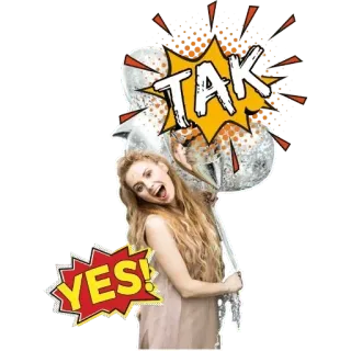 😇 TAK да, да, женщина, шары, праздник, счастливый telegram sticker