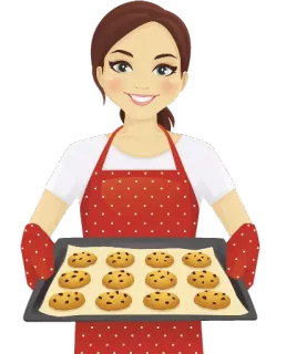 🍪 backen, kekse, essen, dessert, frau, schürze, küche whatsapp sticker