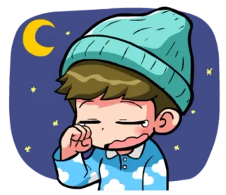 🌚 triste, llorando, dormilón, dibujos animados, noche, luna, estrellas, pijama telegram sticker