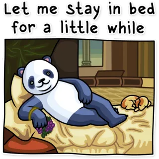 ⏰ Let me stay in bed for a little while панда, ленивый, кровать, сонный, мультик, милый, расслабляющий telegram sticker