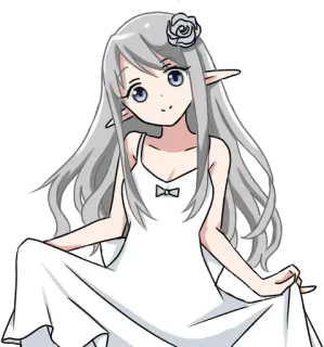 😇 Anime, Elf, Dziewczyna, Białe Włosy, Sukienka, Kreskówka, Słodkie, Kawaii telegram sticker