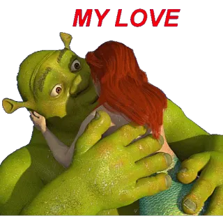 😍 Shrek MY LOVE amor, beijo, shrek, casal, filme, desenho animado whatsapp sticker