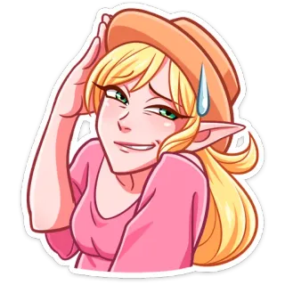 ⏺ anime, elfo, dibujos animados, mujer, chica, rubia, sonrisa burlona telegram sticker