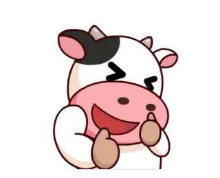 😆 Vache, Animal, Mignon, Pouce levé, Dessin animé telegram sticker