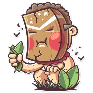 💩 cartone animato, maschera, tiki, foglia, personaggio, adesivo whatsapp sticker