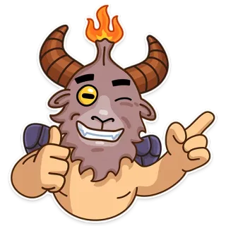 👍 cartoon, goat, demon, fire, pointing, thumbs up telegram sticker